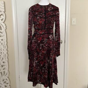 LK Bennett Red Floral Long Sleeve Dress